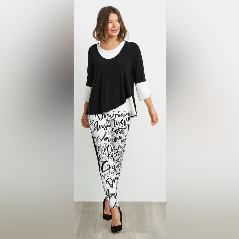 Joseph Ribkoff Urban Chic Graffiti Print Pants Size 6 Bold Monochromatic
